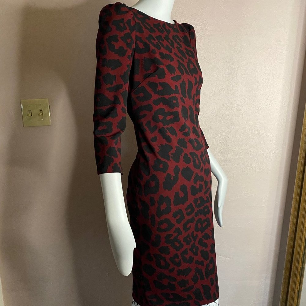 Deep Red Leopard stretch knit Bodycon wiggle sz 4